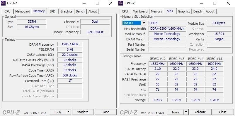 CPU-Z RAM Memory Reference