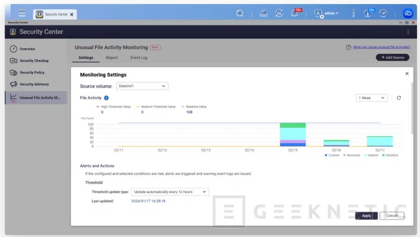 QNAP Geeknetic Security Center adds Unusual File Activity Monitoring feature to protect against ransomware and other threats 1