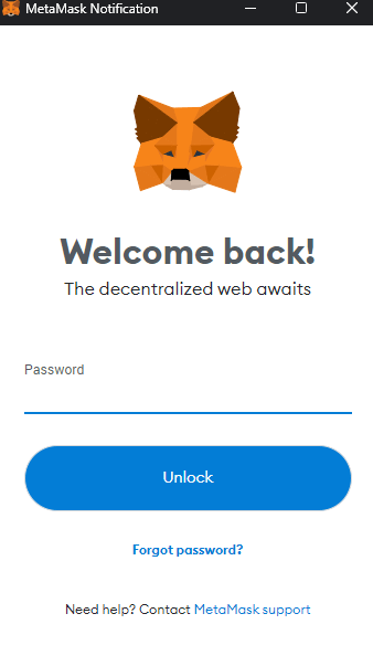Enter password to link Metamask wallet